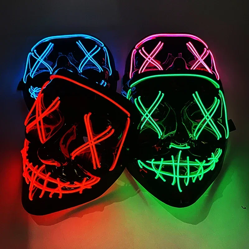 Glowing Funny Dress Up Party Masks Dark Cosplay Horror Mask Halloween Masquerade Party Masks Wireless Neon LED Purge Mask Glow