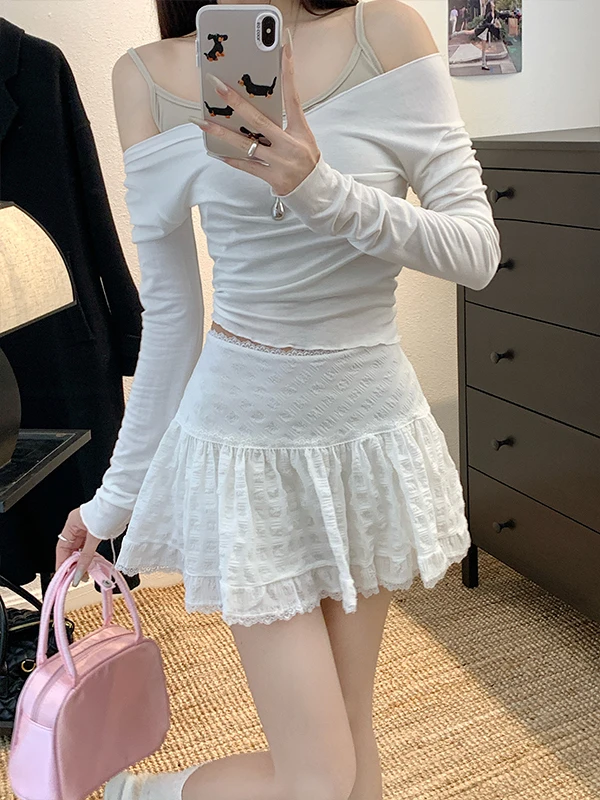 

plus Size Ballet Style Lace A-Line Skirt High Waist Flared Summer New Arrival Women's Fashion Commute Korean Style Short...