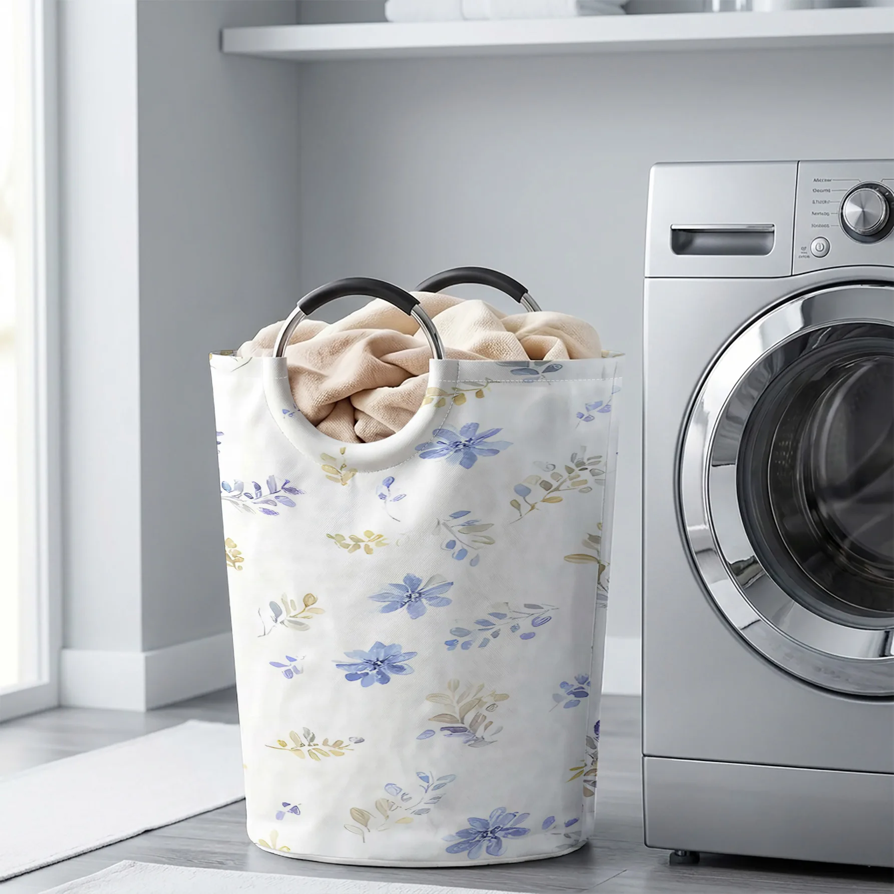 Watercolor Blue And Yellow Floral All Over Print Handheld Storage Basket, For Laundry, Bedroom & Home Sundries Storage