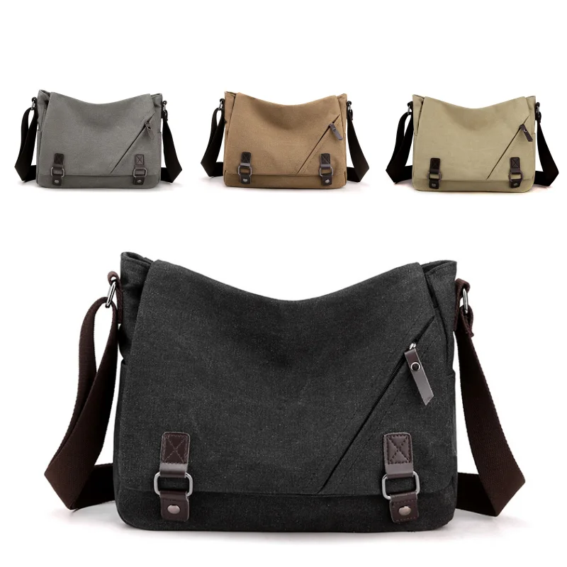 New Casual Men's Canvas Single-shoulder Bag, Large-capacity Simple Crossbody Bag, Multi-functional Retro Horizontal Postman Bag