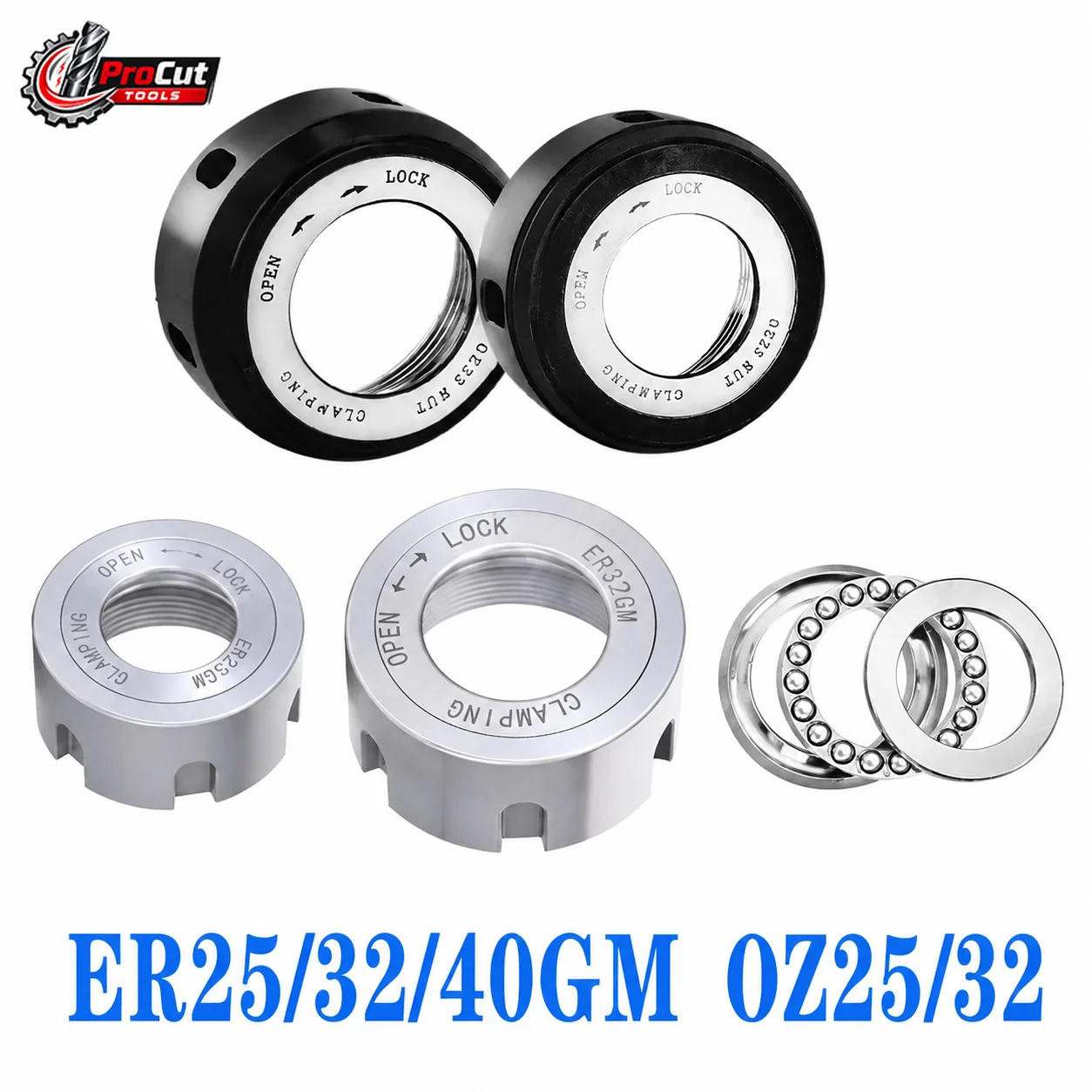ER16GM ER20GM ER25GM ER32GM ER40GM OZ25 OZ32 Dynamic Balance Nut, High Precision Tool Holder Lock Nut With Wrench