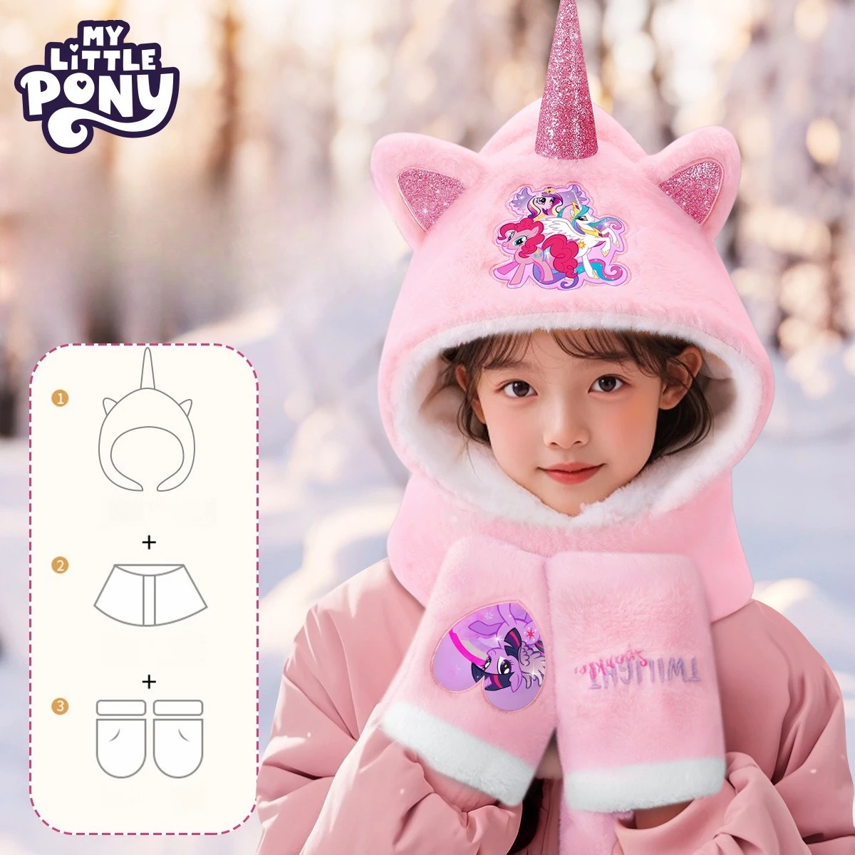 Miniso Children's Hat Scarf Gloves Little Pony Girl Winter Hood Girl Winter Princess Girl
