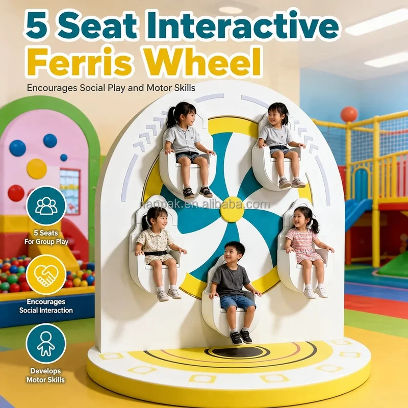 5 Seat Mini Ferris Wheel Indoor Playground Soft Play Carousel Ride Merry Go Round for Kids Play Cafe Mall Daycare Amusement Area