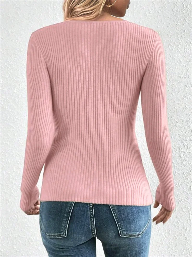 Frauen Neue Sexy V-ausschnitt Einfarbig Langarm Gestrickte Pullover Gestrickte Bodenbildung Shirt für Frauen Pullover Top