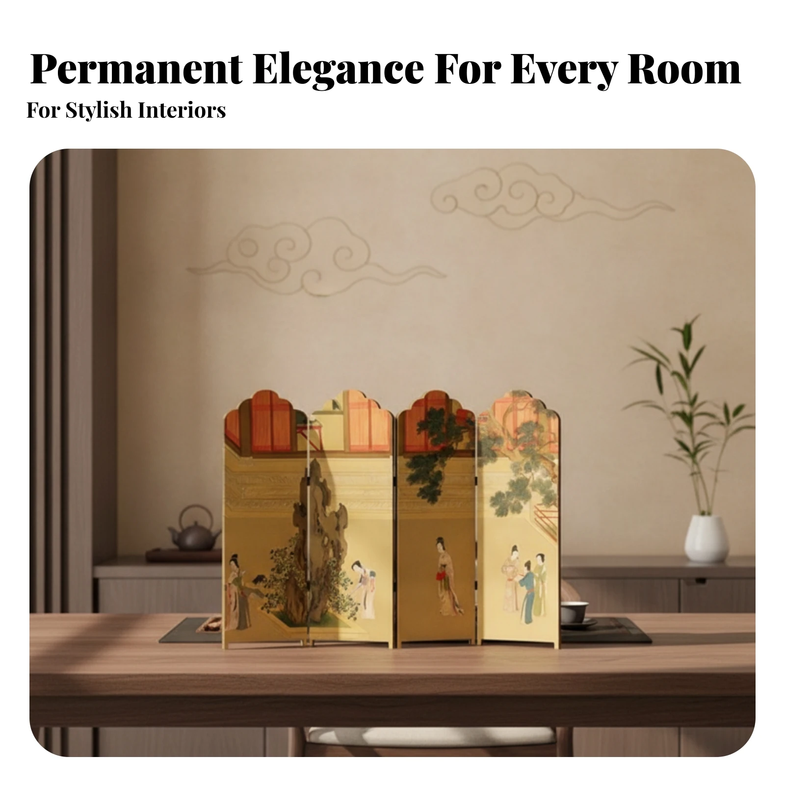 Tabletop Folding Screen Hinged Panels Double-Sided Folding Screen Home Decor Black Edge Frame Space Saving