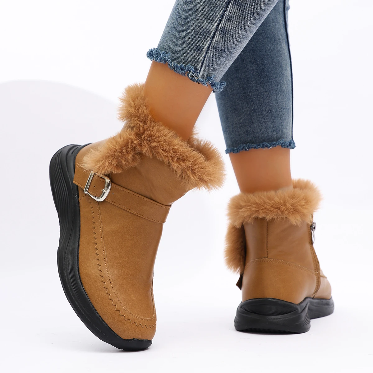 2026 Winter Neue Mode Damenstiefel Verdickte Warme Baumwollschuhe Wildleder Dickbesohlte Rutschfeste Damen-Sneaker Lässige Schneestiefel – Detail 29
