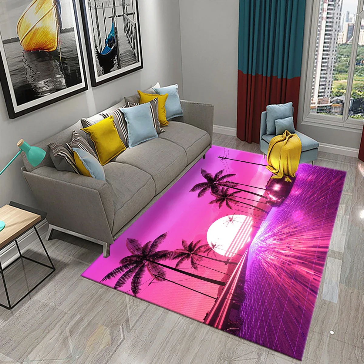 3D Colorful Neon Wave Carpet Rug for Living Room Kids Bedroom Decor Kids Play Crawling Floor Mat Bathroom Kitchen Non-slip Rugs