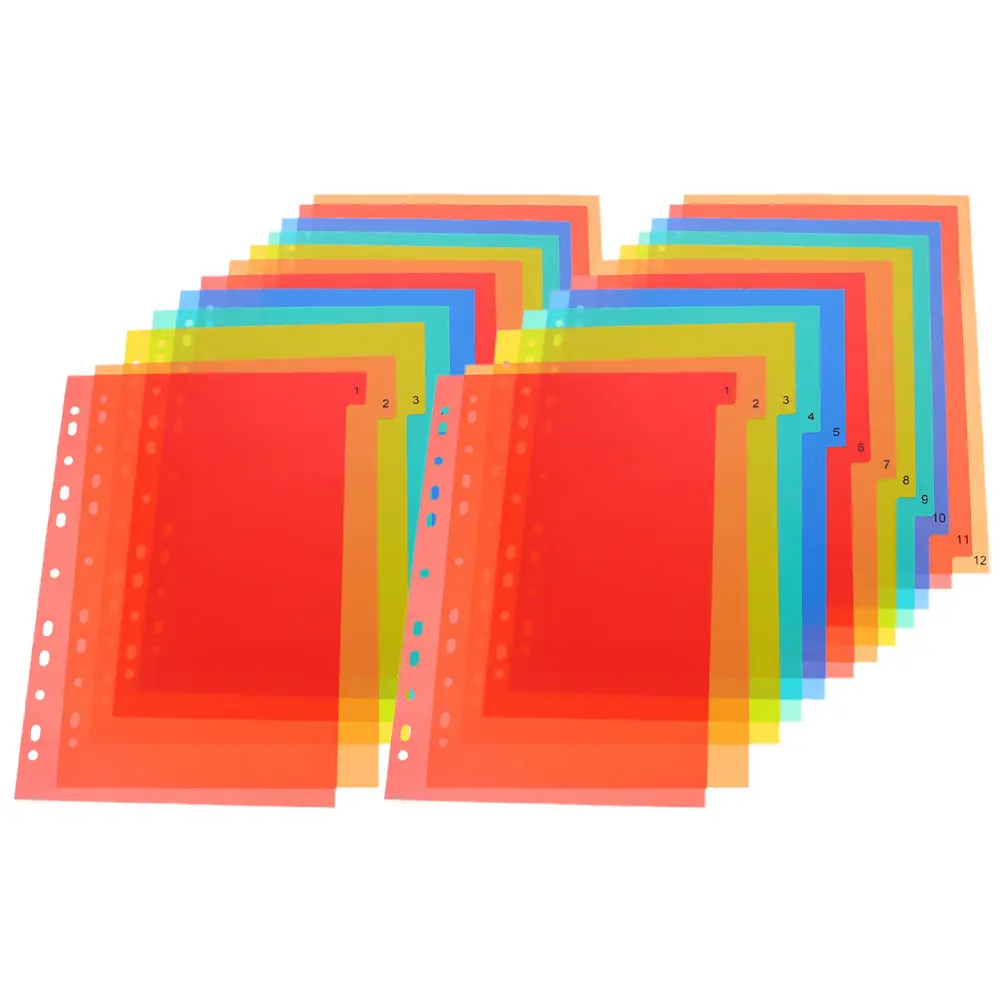 

2 Sets Plastic Binder Dividers Multicolor Tabs Detachable Index Page Paper for School Office Home Notebook Document Organization