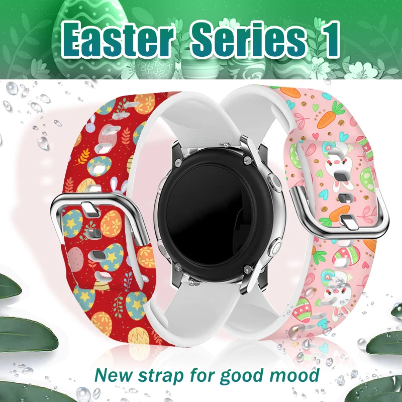 20mm Easter Printed Watch Strap for Samsung Galaxy 6/5 40mm 44mm 4Classic 42mm Replaceable Bracelet for Amazfit Balance 5Pro