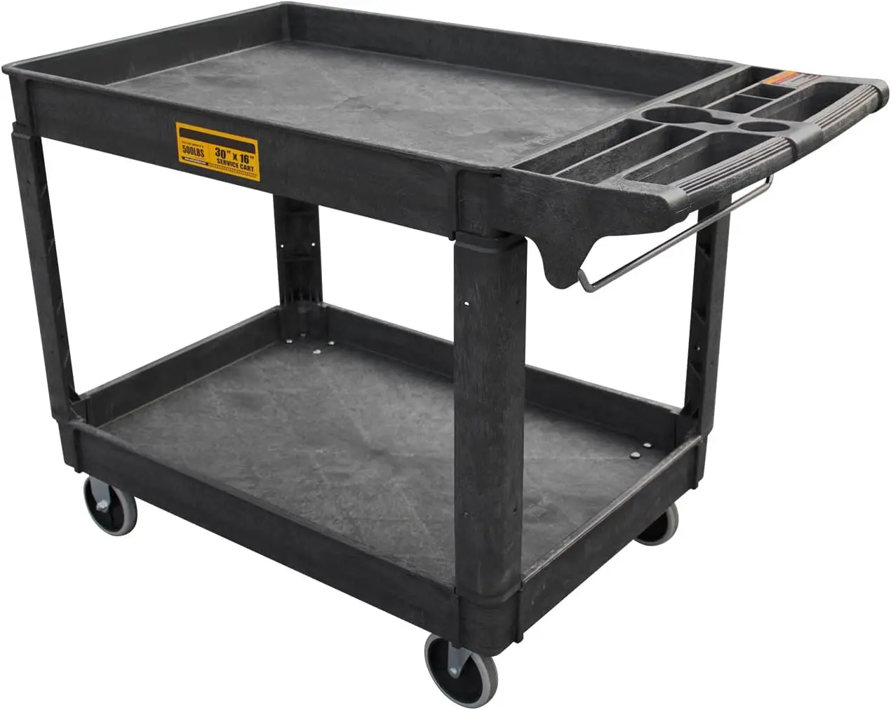 Heavy Duty Utility Service Cart, 2-Shelf 500LBS Rolling Plastic Cart with 360° Swivel Wheels, Lipped Shelves, Ergonomic Handle