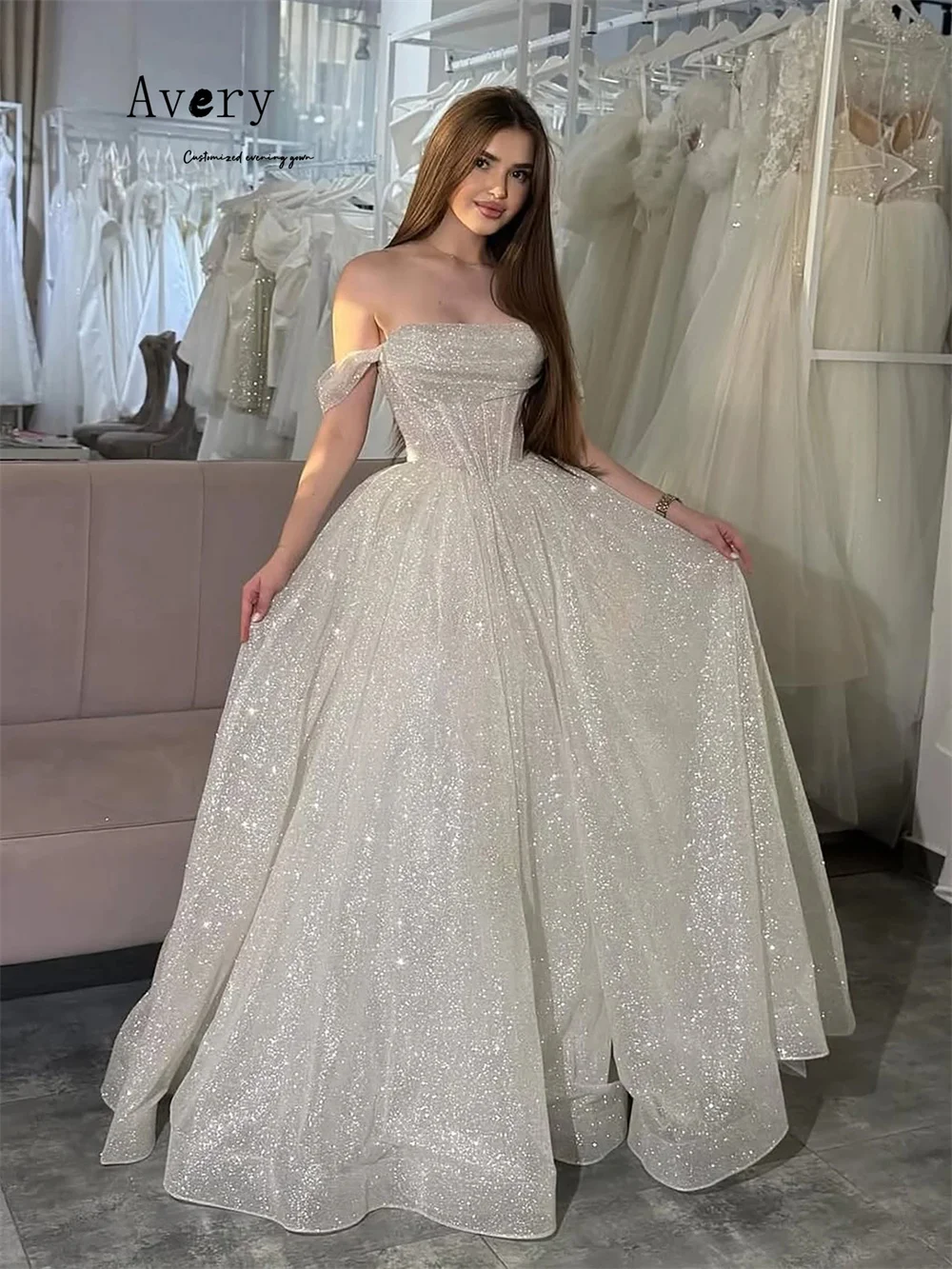 Avery Customized Pink A-line Shiny Off-shoulder Elegant and Formal Women's Dresses Dress Party Dresses Luxury 2025 Evening Prom image 4