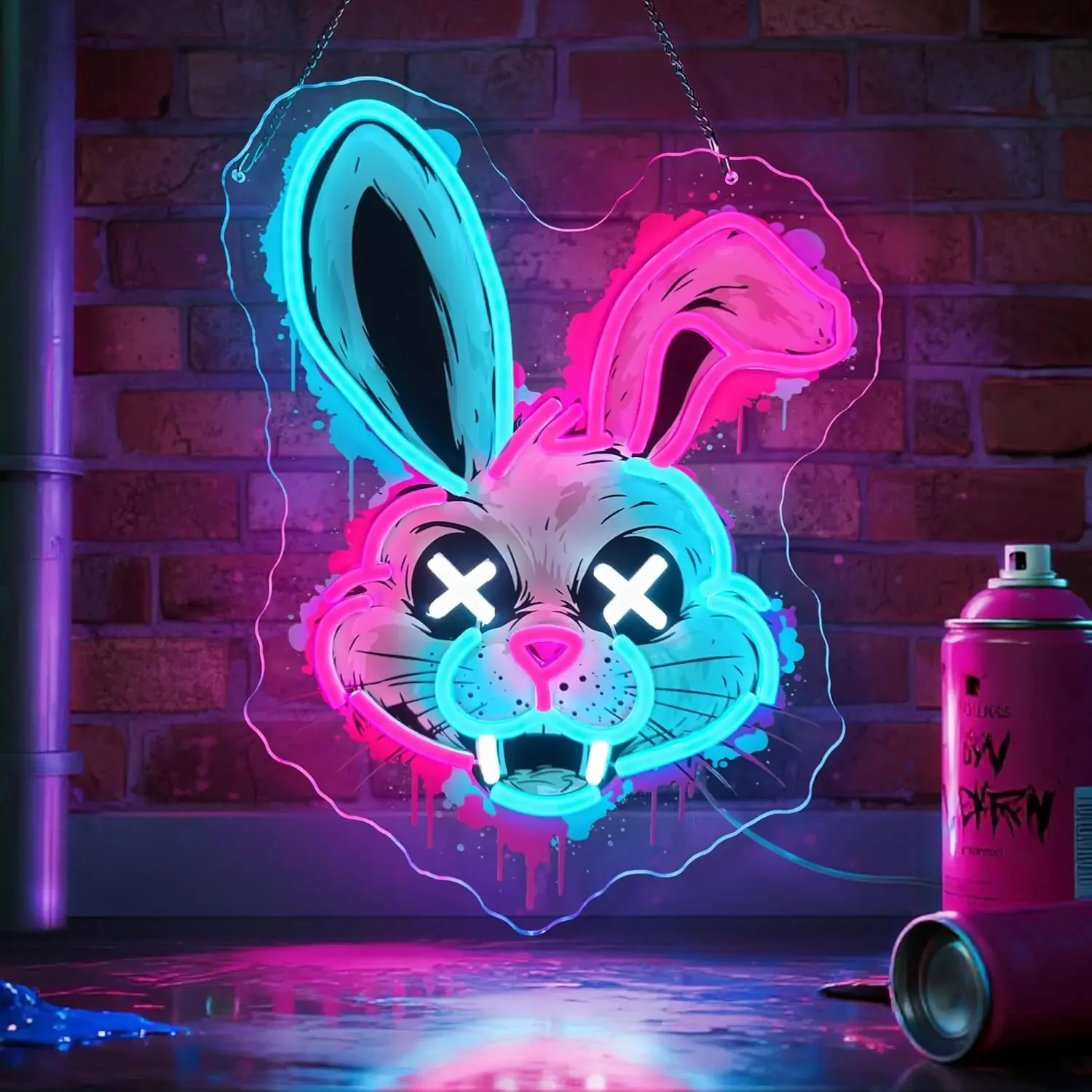 

Evil Bunny Неоновая вывеска USB с регулируемой яркостью Светодиодная неоновая вывеска для напитков Бар Человек Пещера Спальня Отель Магазин Гараж GameRoom Вечеринка Настенный декор