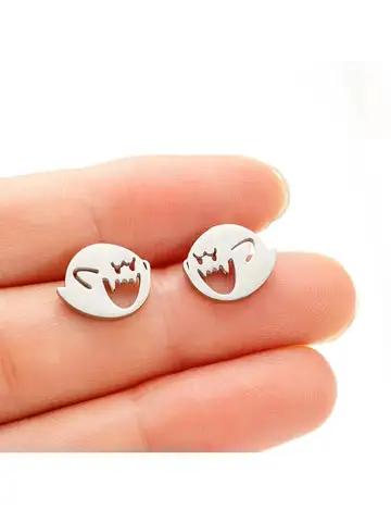 Woman's Cute Tiny Earrings Stud Silver Black Gold Rose Gold Color Lovely Ghost Simple Style Daily Wear Jewelty Ins Gift