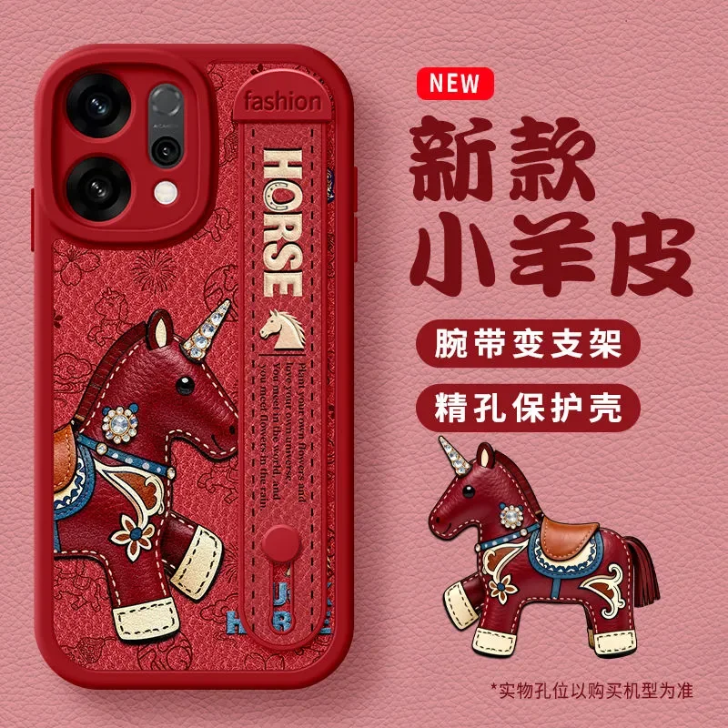 

New Year Phone Case For OPPOReno14Pro/Reno13/12/11/5/4/Reno3 Case Horse Shockproof wristband Casing Carcasa