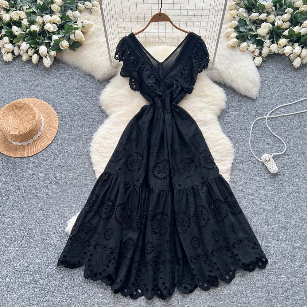 Dress Women Long Dresses A Line Vestidos Streetwear V Neck Fly Sleeve Party Night Elegant Splice Y2k Work Slim Fit Summer 2025