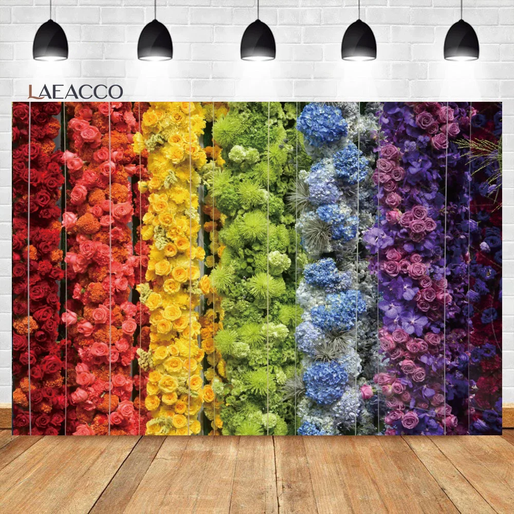 

Laeacco Wedding Roes Flower Color Alternating Wall Photography Background Bridal Shower Valentine's Day Portrait Photo Backdrop