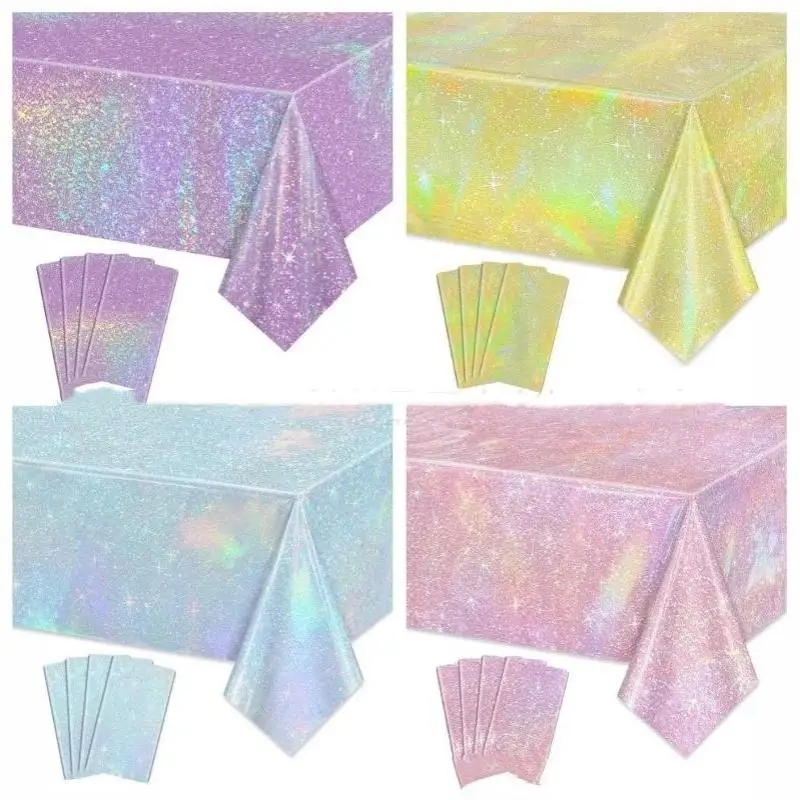 Iridescent Disposable Tablecloth Rainbow Laser Birthday Decoration Tablecloth