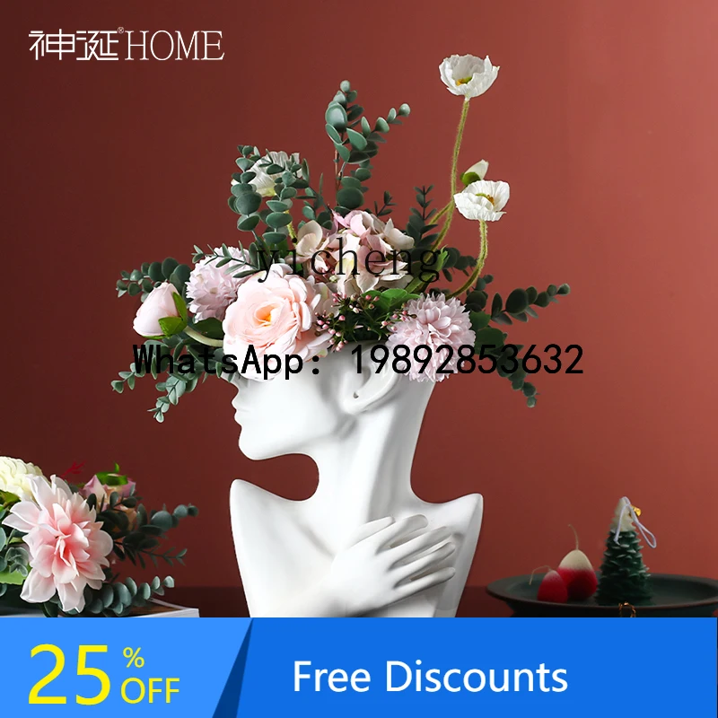 

Nordic creative face ceramic vase ornament living room dried flower arrangement home decoration fairy garden