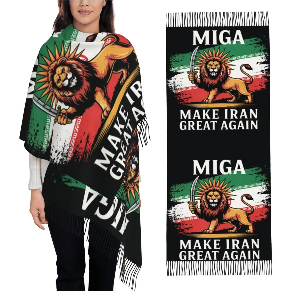 

Шарф «Make Iran Great Again» для женщин, большие шарфы с бахромой, популярные зимние шали, теплые индивидуальные платки-буфанда