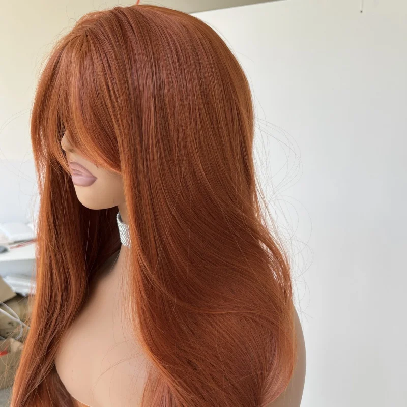 

Natural Synthetic Hair Long Straight Women Copper Red Costume Wigs With Fringe