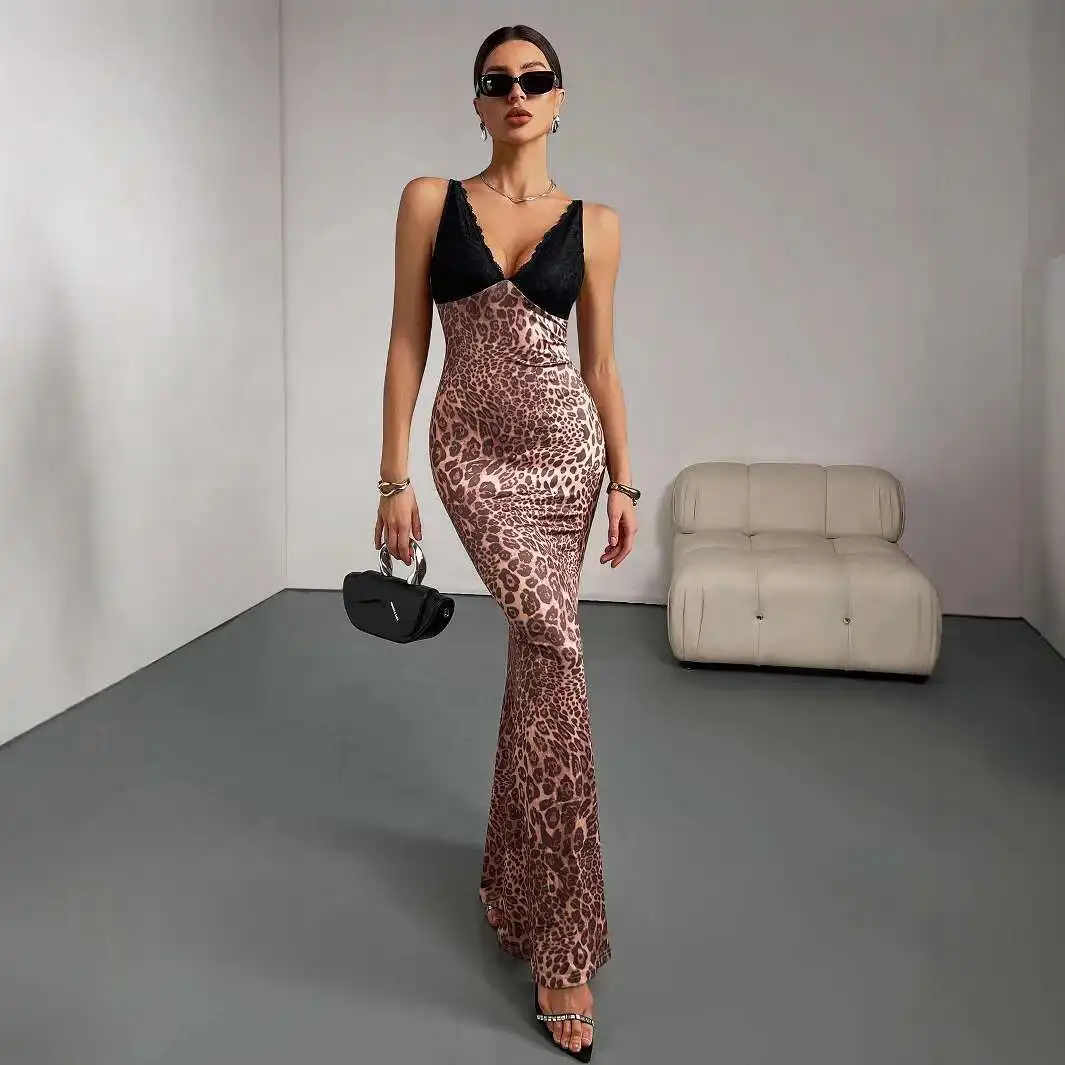 

Wind 2025 New Women's Ins Sexy Party Dress Fashion Leopard Pattern Backless Strap Dress for Women Robe Vestido Women Elegant