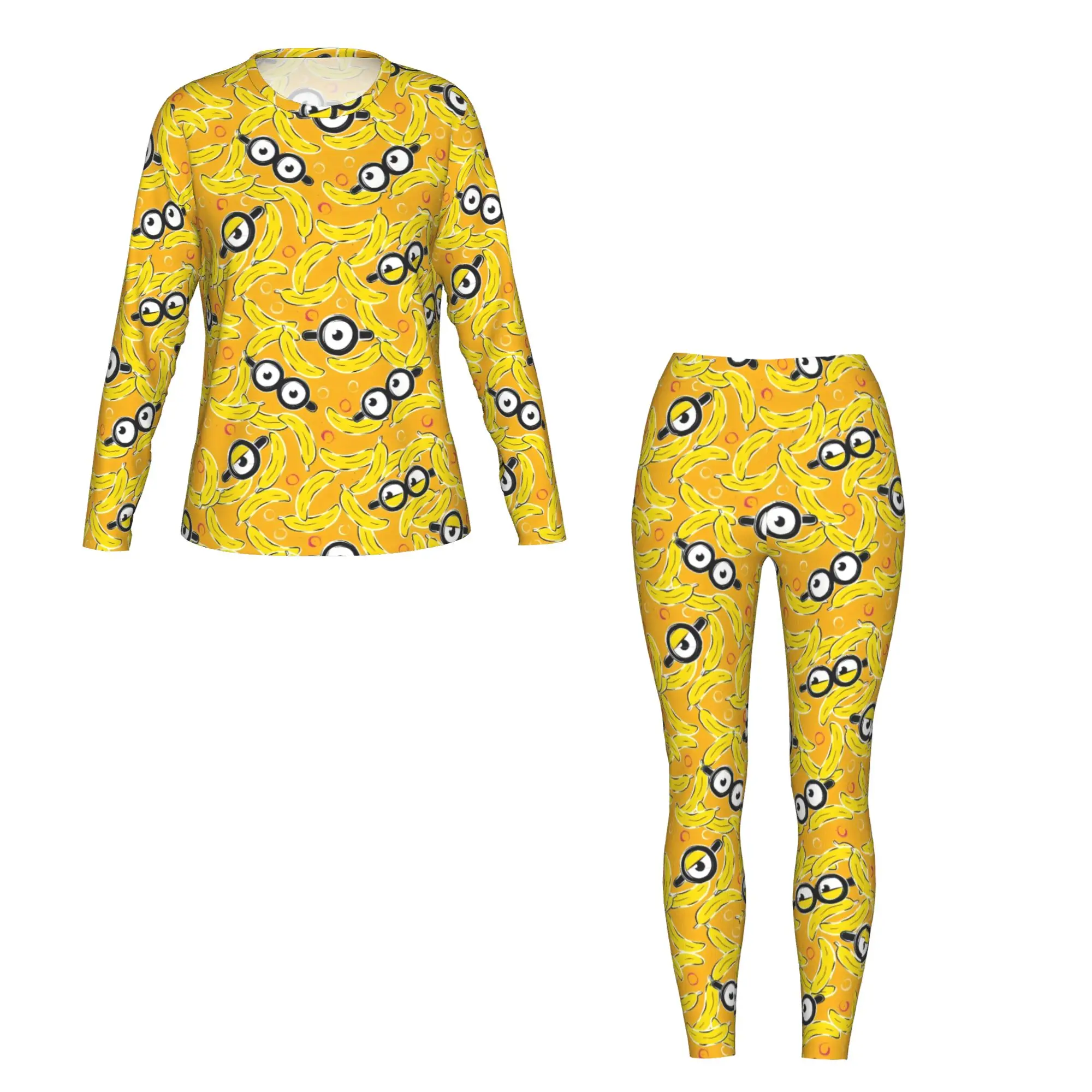 Женская футболка с длинными рукавами и леггинсами с милым принтом Minions, 2 шт., подходит для домашнего путешествия, фитнеса и т. д.