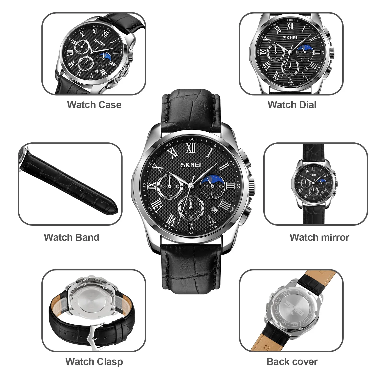 Skmei Casual Quartz Wristwatches Waterproof Stopwatch Date Clock Male Montre Homme Creative Moon Phase Sport Mens Watches 9260