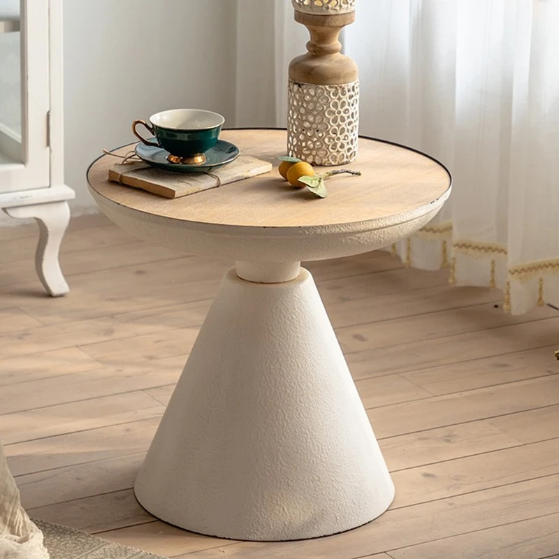 Table Basse Ronde Blanche en Bois pour le Salon, Style Nordique, Minimaliste et Moderne