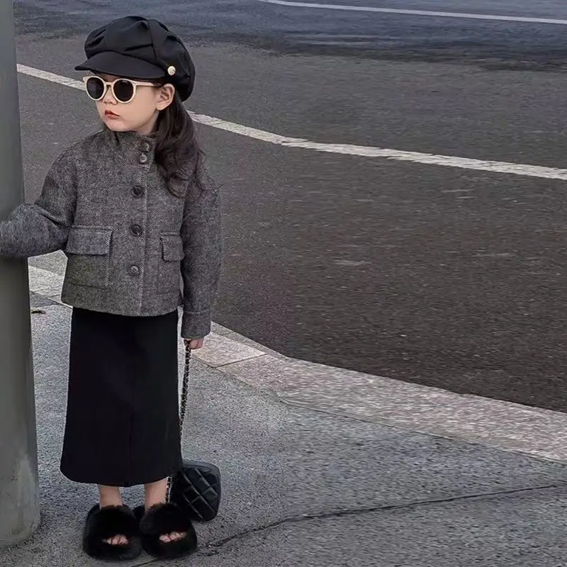 Girls Korean A-line Long Skirt 2025 Spring and Autumn New Children Temperament Split Skirt Simple and Versatile
