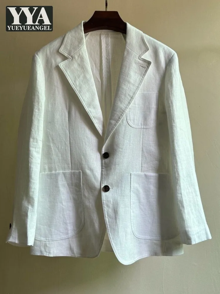 

Spring Summer Business Men Blazer Linen Jacket Thin Turn Down Single Breasted Work Suit Coat Casual Breathable Male Blazer Tops