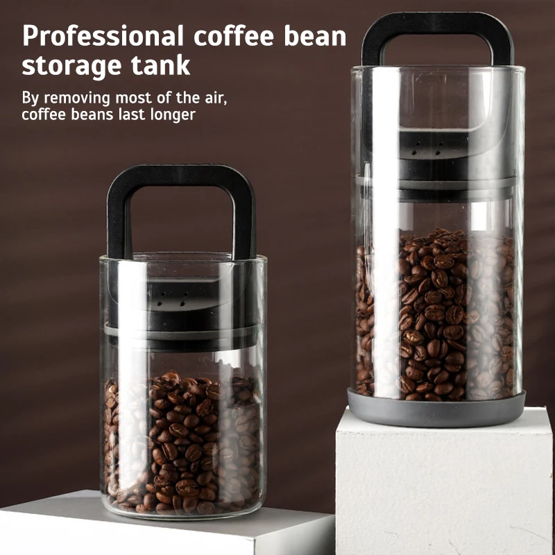 Coffee Beans Vacuum Sealed Tanks Kitchen Food Storage Clear Glass Container Tea Moisture-proof Canister Home Fresh Keeping Cans