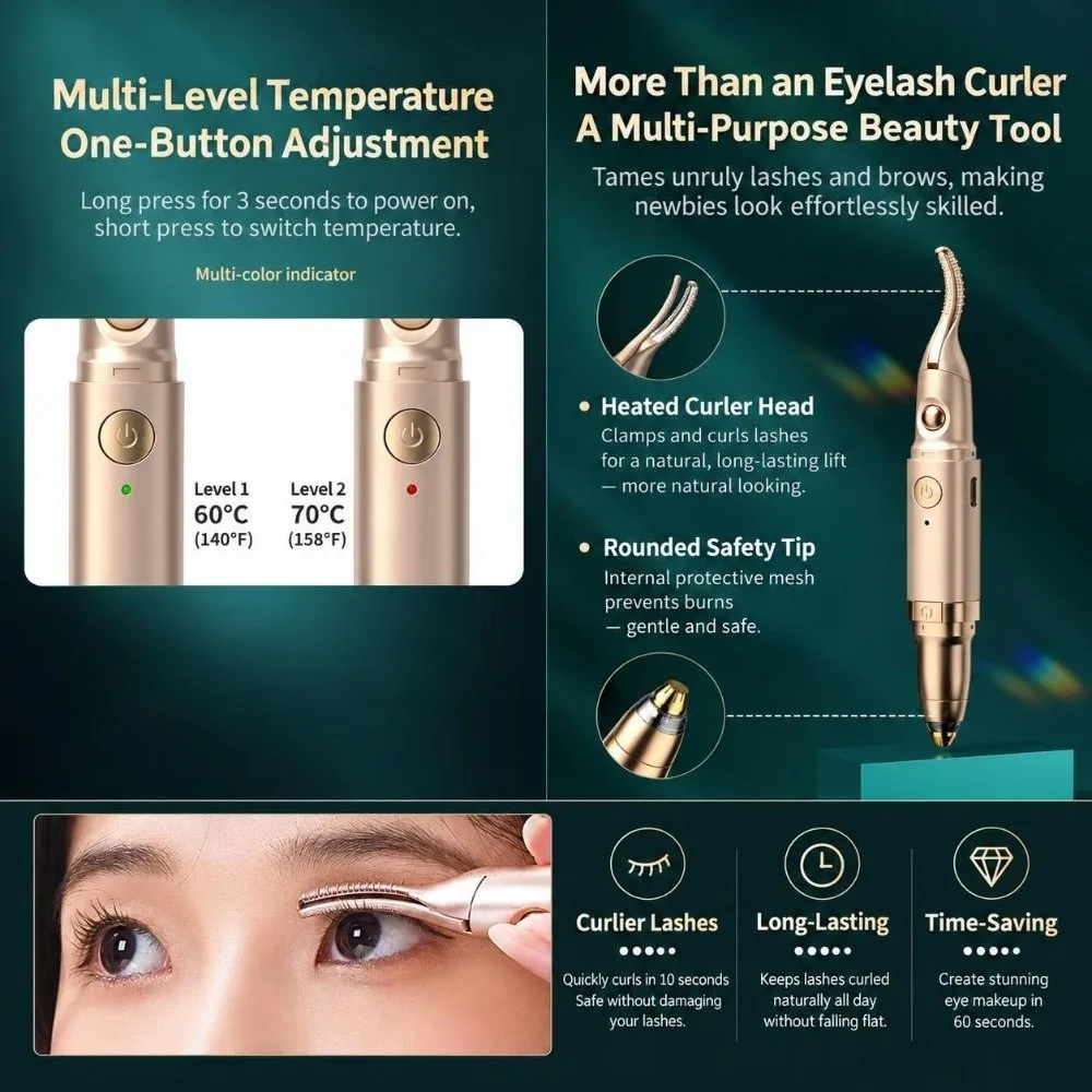 2 In 1 Electric Eyelash Curler Heated Two-Gear Temperature Adjustment Eyebrow Shaver Cordless 3D Micro-Trimming