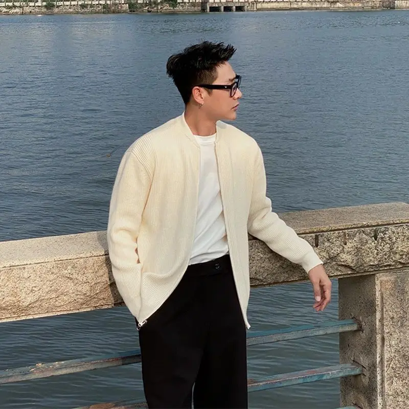 الخريف والشتاء بلون سترة مشغولة من الصوف سترة للرجال تنوعا عارضة بسيطة سترة سستة بلون جولة الرقبة أعلى #4