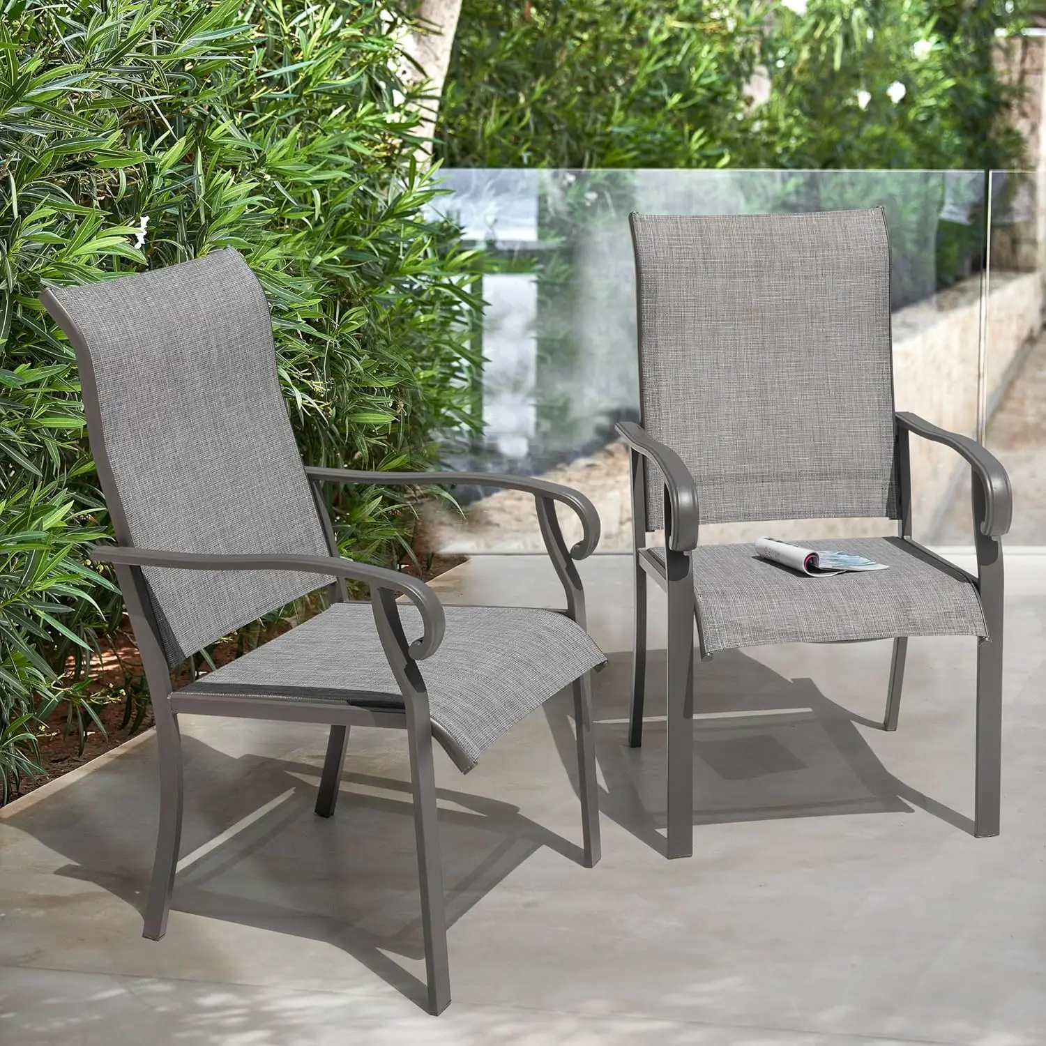 

Textilene Patio Dining Chairs 2pc, Powder-Coated Metal Frame, All-Weather Bistro Seat for Garden Backyard, Gray, Custom