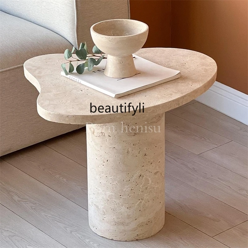 Wabi Sand Wind Natural Travertine Special-shaped Edge Designer Light Luxury Household Living Room Bedside Table Edge