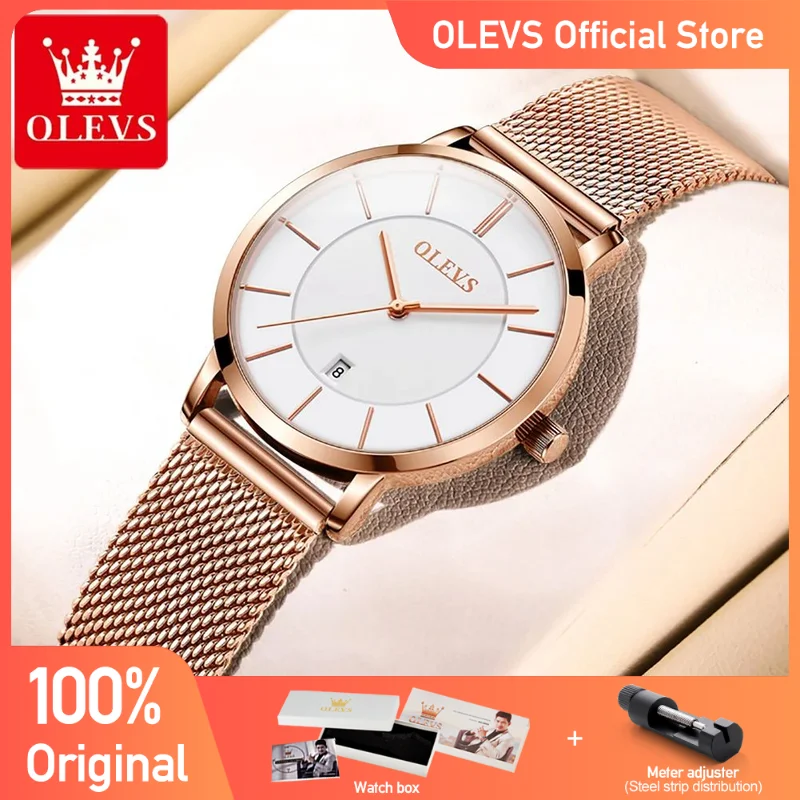 OLEVS-reloj de cuarzo informal para mujer, pulsera de oro rosa, blanco, marca superior, nuevo