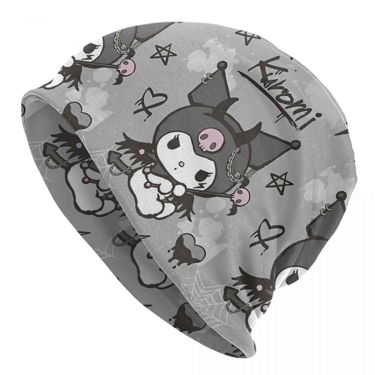 

Милые черные шапки Kuromi Skullies, шапка с героями мультфильмов, осень-зима, мужские и женские уличные шапки, теплая шапка двойного назначения