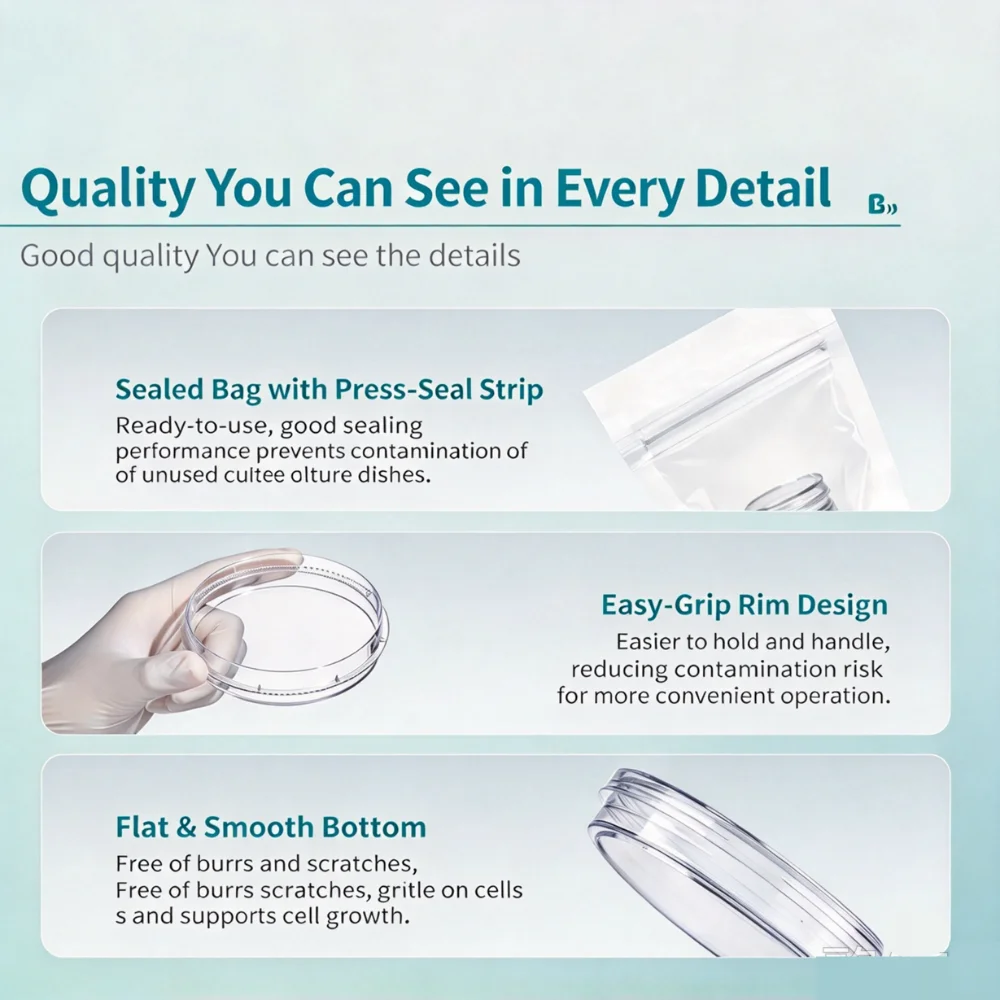 Disposable Adherent Cell Culture Dishes Plastic Culture Plates Sterile, for Laboratory, Scientific & Biological Teaching - view 3