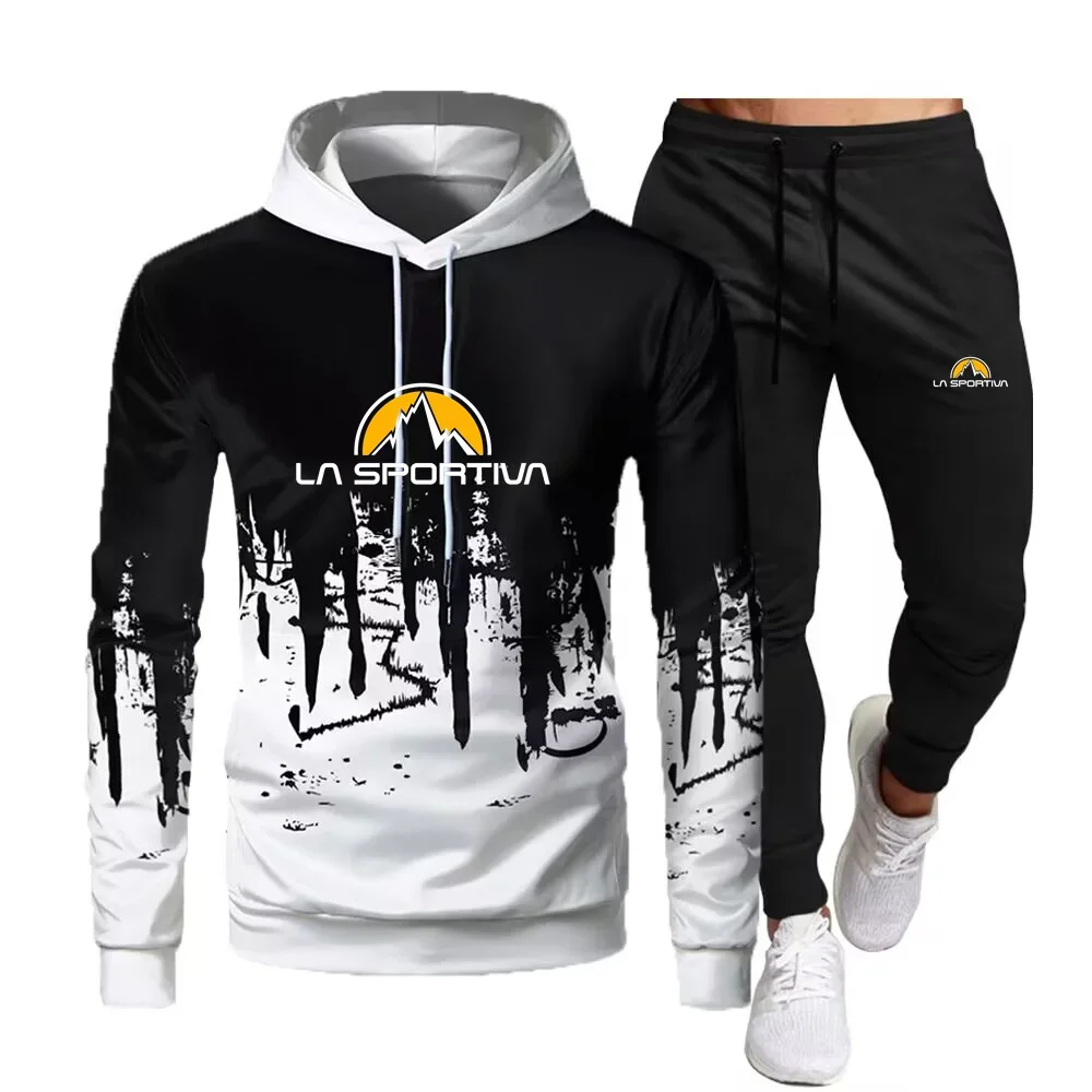 La Sportiva Men\'s Sets Hooded Pullover+Sweatpants 2024 New Autumn Fishing Sports Casual Jogging Sportswear 2-piece Set For Men