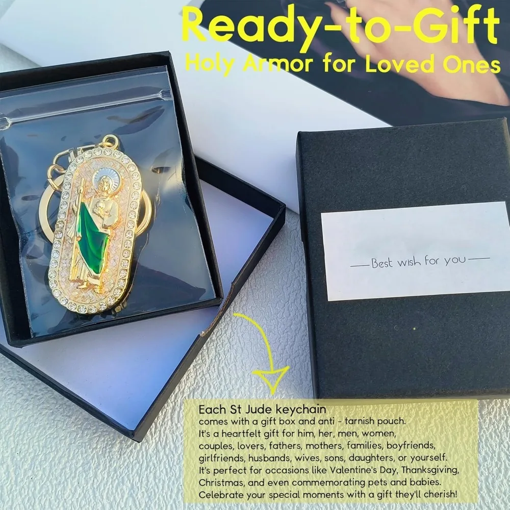 

San Judas Tadeo Keychain, Catholic Christian Gift for Women Men, St Jude Holy Medal for Impossible Causes & Family Protection