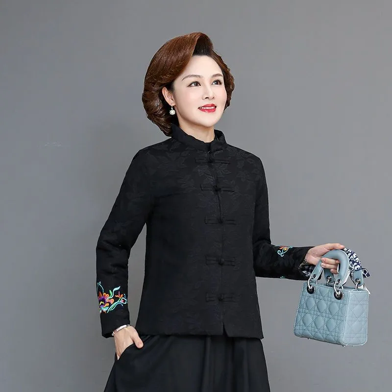 Winter National Style Embroidery Thicken Short Coat Women Chinese Style Vintage Loose Padded Jacket Female Tradition Tang Suit