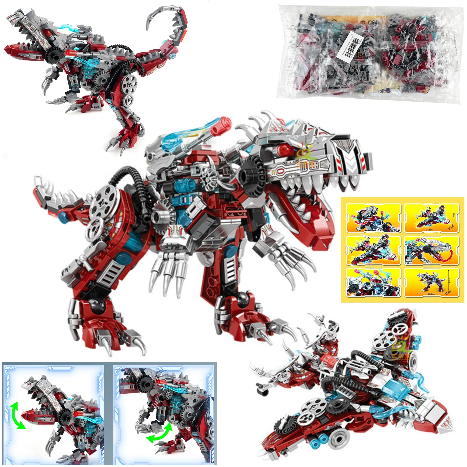 

Конструктор MOC 2-в-1: Механический динозавр Индоминус Рекс (Мир Юрского периода), маленькие строительные блоки, городской боец, динопарк, детская игрушка