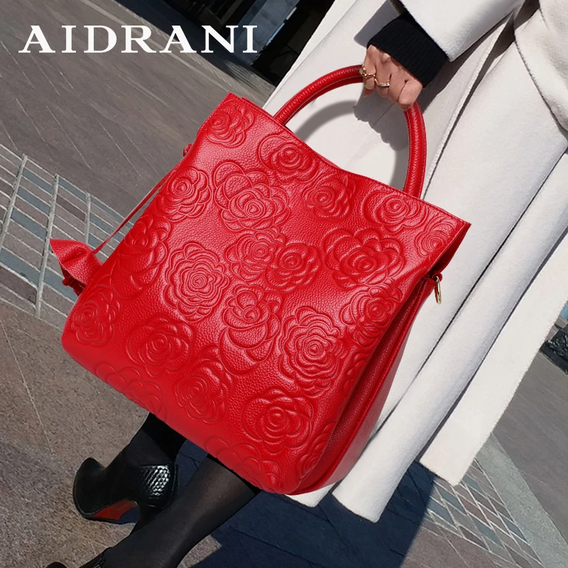 Aidrani  2024 women's fashion genuine leather bag，large capacity flower patterned luxury brand cowhide  bag