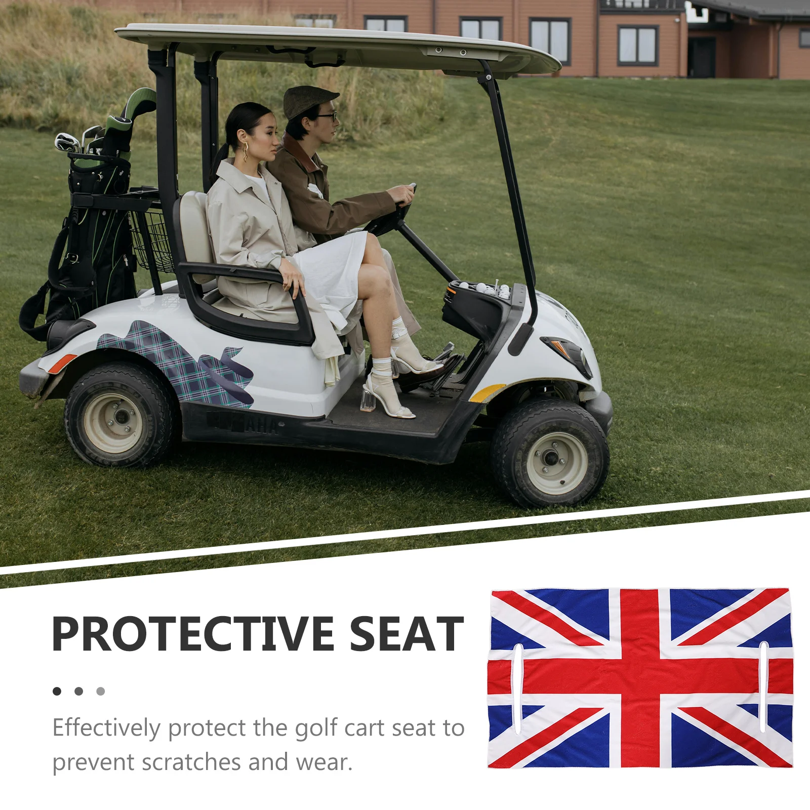 منشفة مقعد عربة الجولف من البوليستر الناعم المريح، تصميم العلم، بطانية واقية سهلة التركيب، ملحقات نادي السيارة