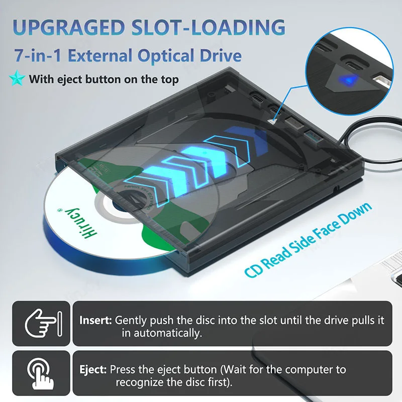 Imagem -02 - Óptica Bluray Externa com Bolsa de Armazenamento Sucker tipo cd Dvd Mais rw Drive Burner Writer para pc Portátil Windows em Unidade