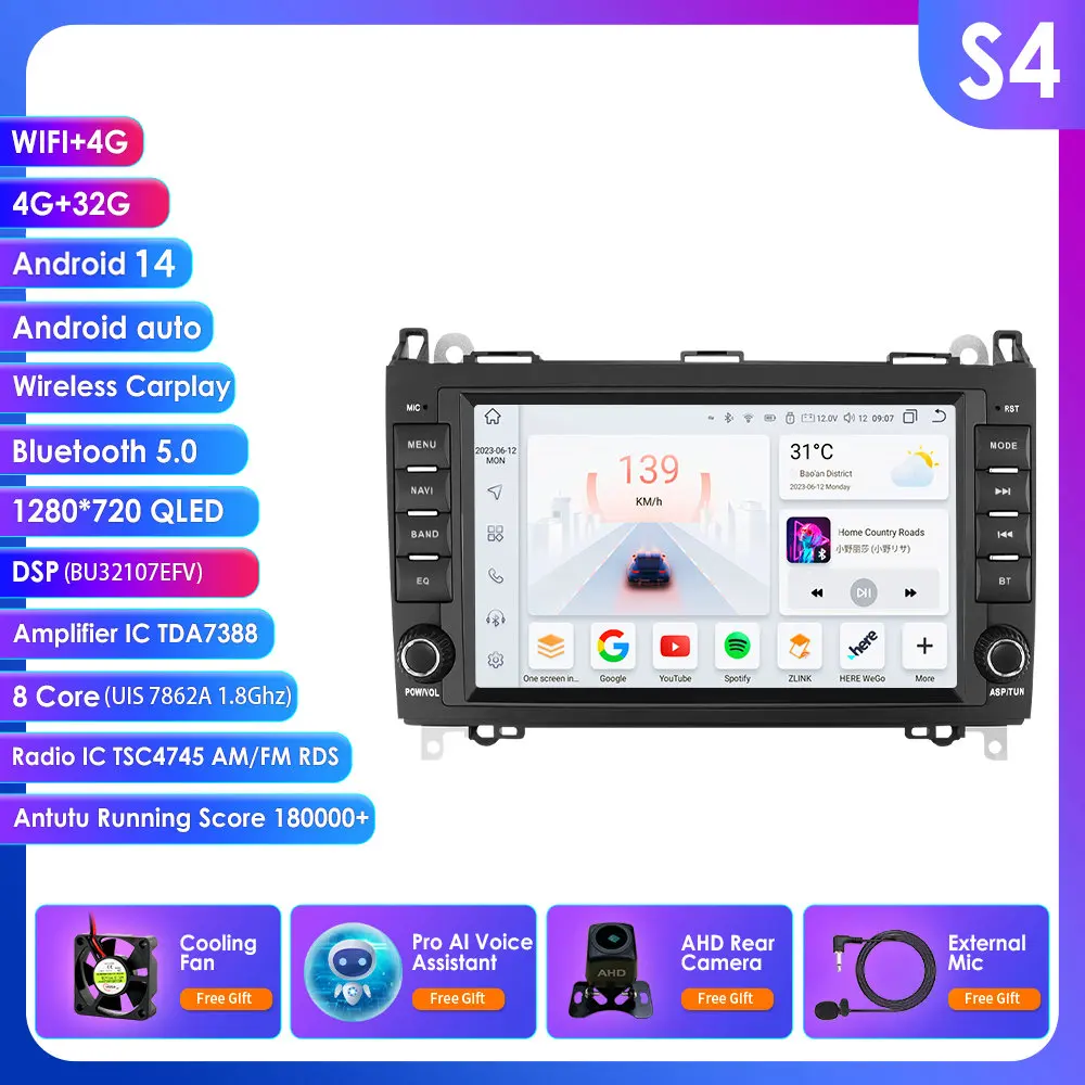 Hizpo GPS Stereo Android autoradio voor Mercedes Benz W169 W245 B200 W906 Sprinter W639 Vito CarPlay Auto Intelligent Systems 4G