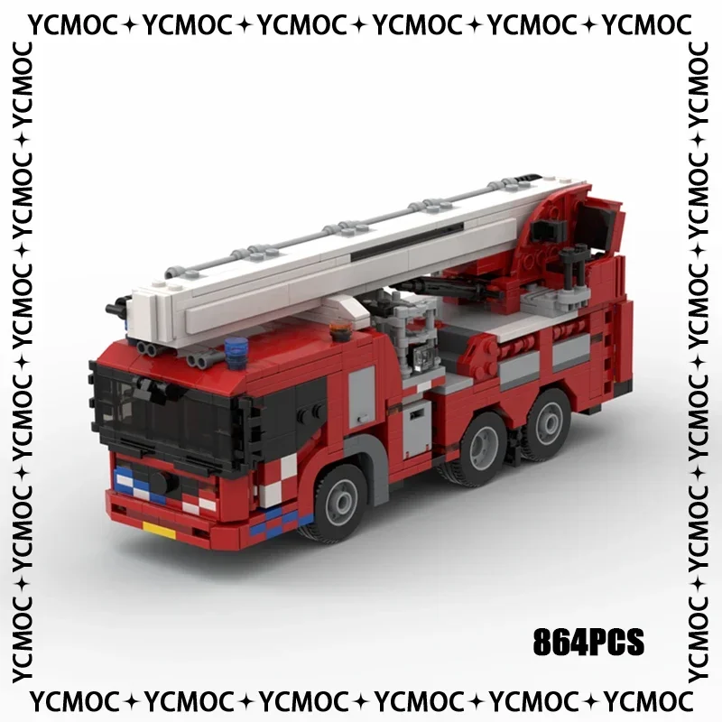 Car Series YcMoc Building Blocks Dutch Fire Truck Aerial Platform Model Technology Brick Tools And Vehicles DIY Toy For Child