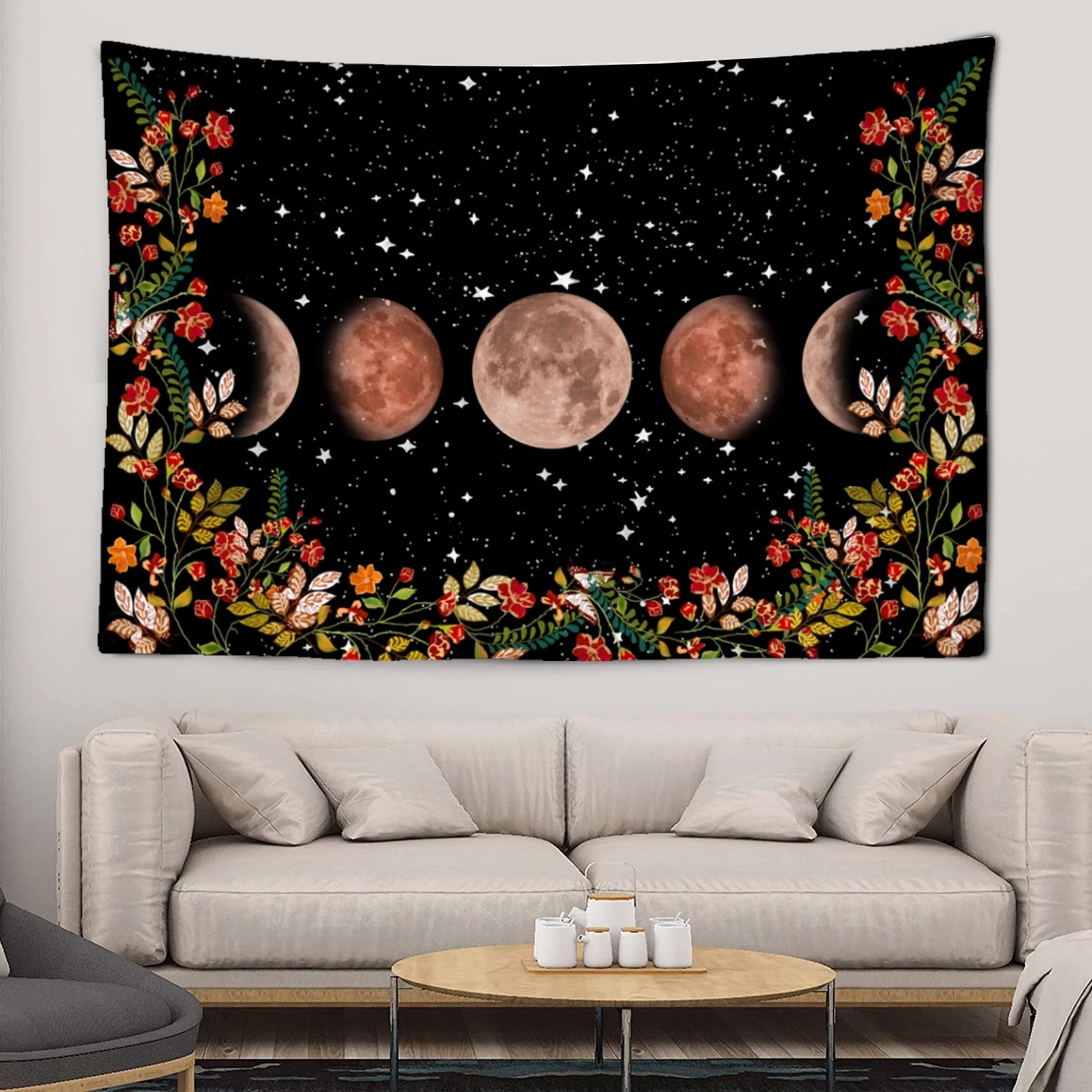 

Moonlight Garden Tapestry Moonlight Surrounds Vines and Flowers White Wall Decoration Hanging at Home Bedroom Living Room Decor