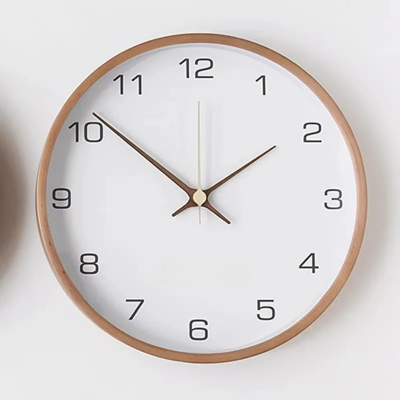 Light Luxury Nordic Solid Wood Wall Clock, Transparent Glass Fashion Hanging Clock, Living Room Home Wall Decoration
