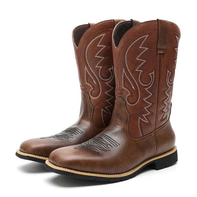 Luxury Brand Mid-calf Western Boots Men Black Brown Cowboy Boots Handmade Leather Shoes New Punk Man Women Unisex Riding Botas